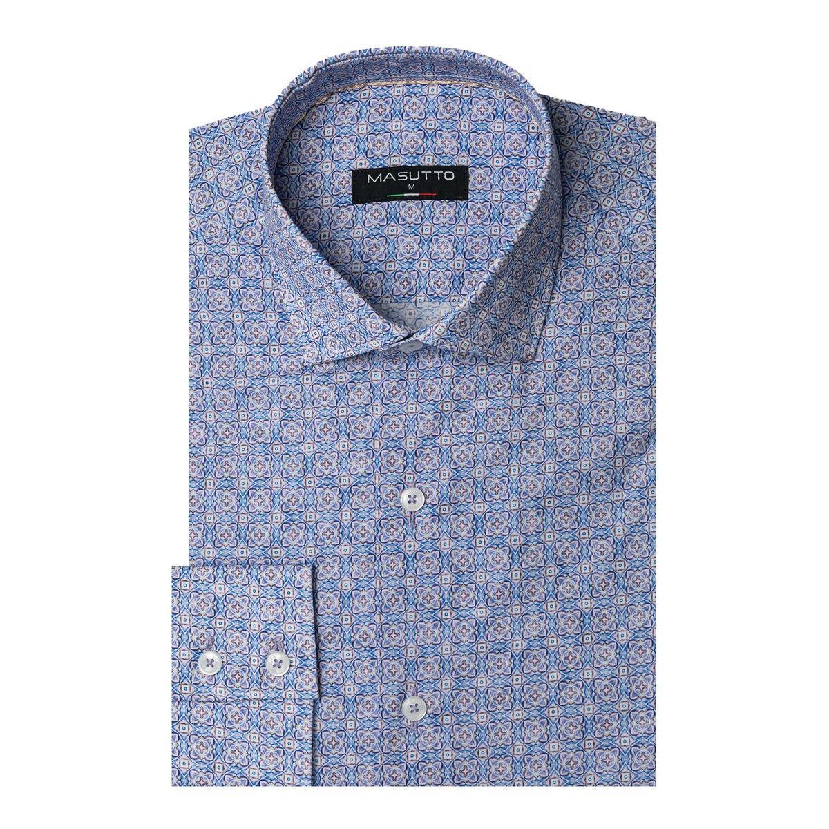 Luke Purple Geometric Cotton Long Sleeve Shirt by Masutto
