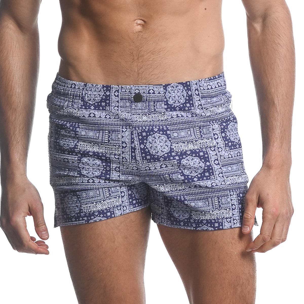 Navy/White Patchwork Swim Shorts by Postmarc
