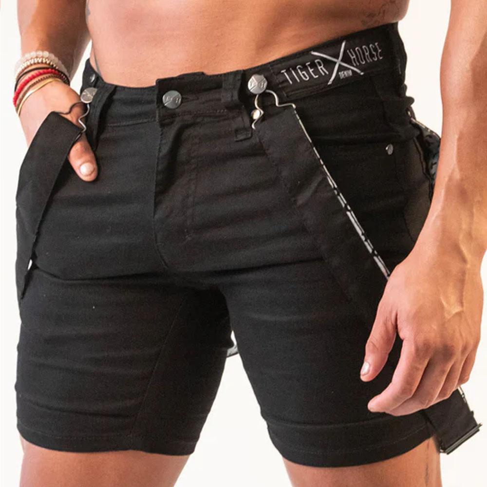 Double Black Romey Shorts with Wearable Straps by TigerXHorse Denim