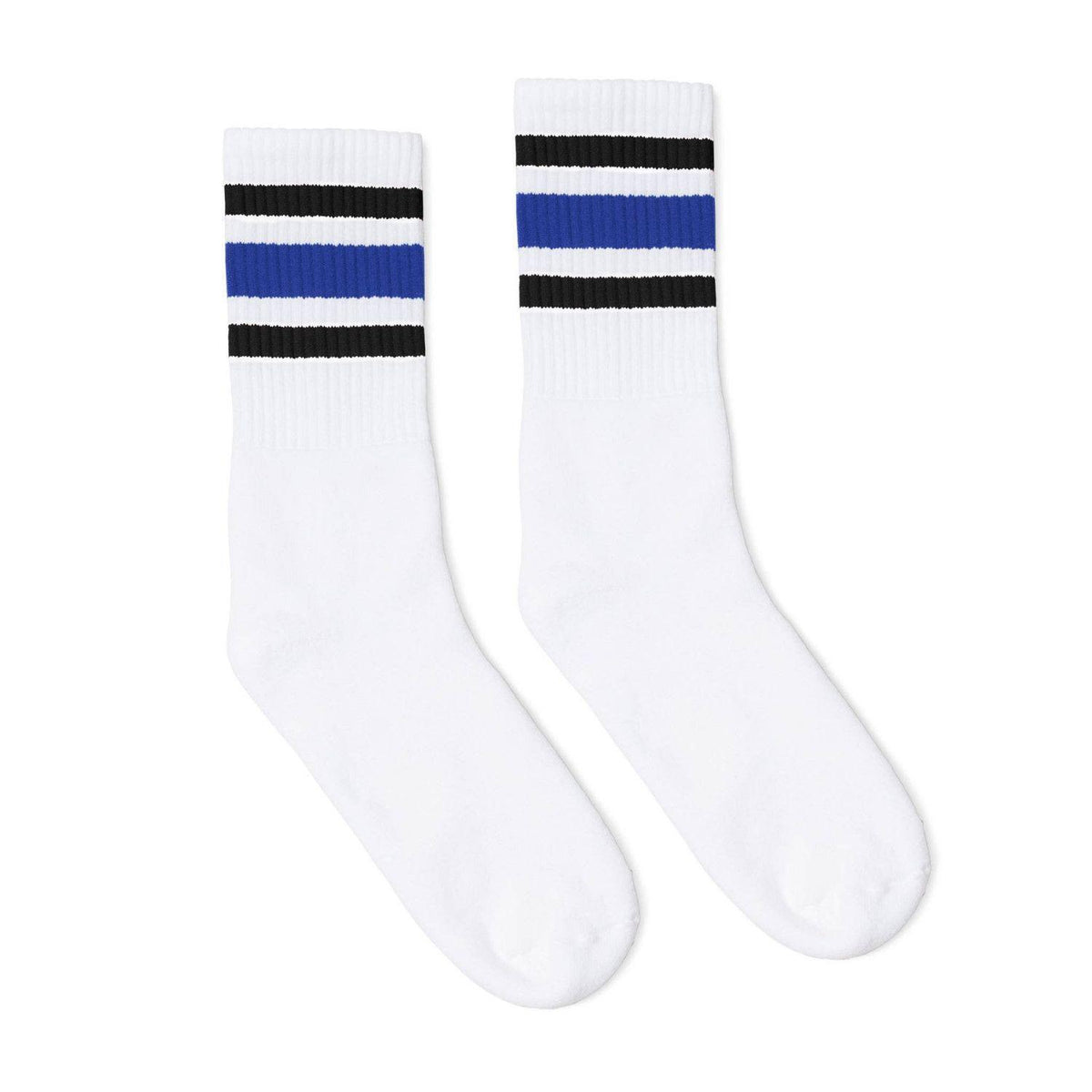 Black & Blue Striped White Crew Socks by SOCCO