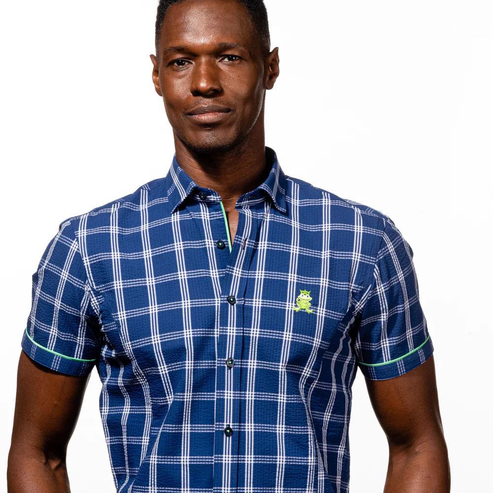 Lucas Seersucker Navy Short Sleeve Shirt by Eight X (F20287K)