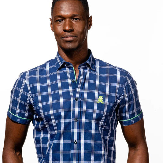 Lucas Seersucker Navy Short Sleeve Shirt by Eight X (F20287K)