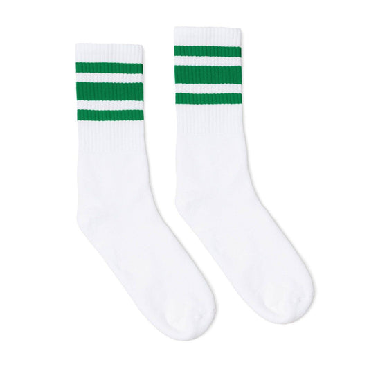 Green Striped White Crew Socks by SOCCO