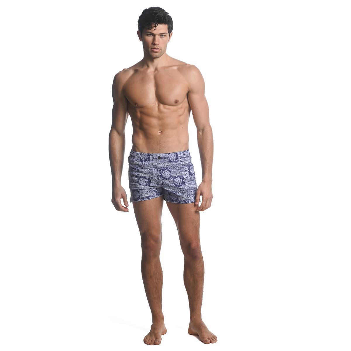 Navy/White Patchwork Swim Shorts by Postmarc