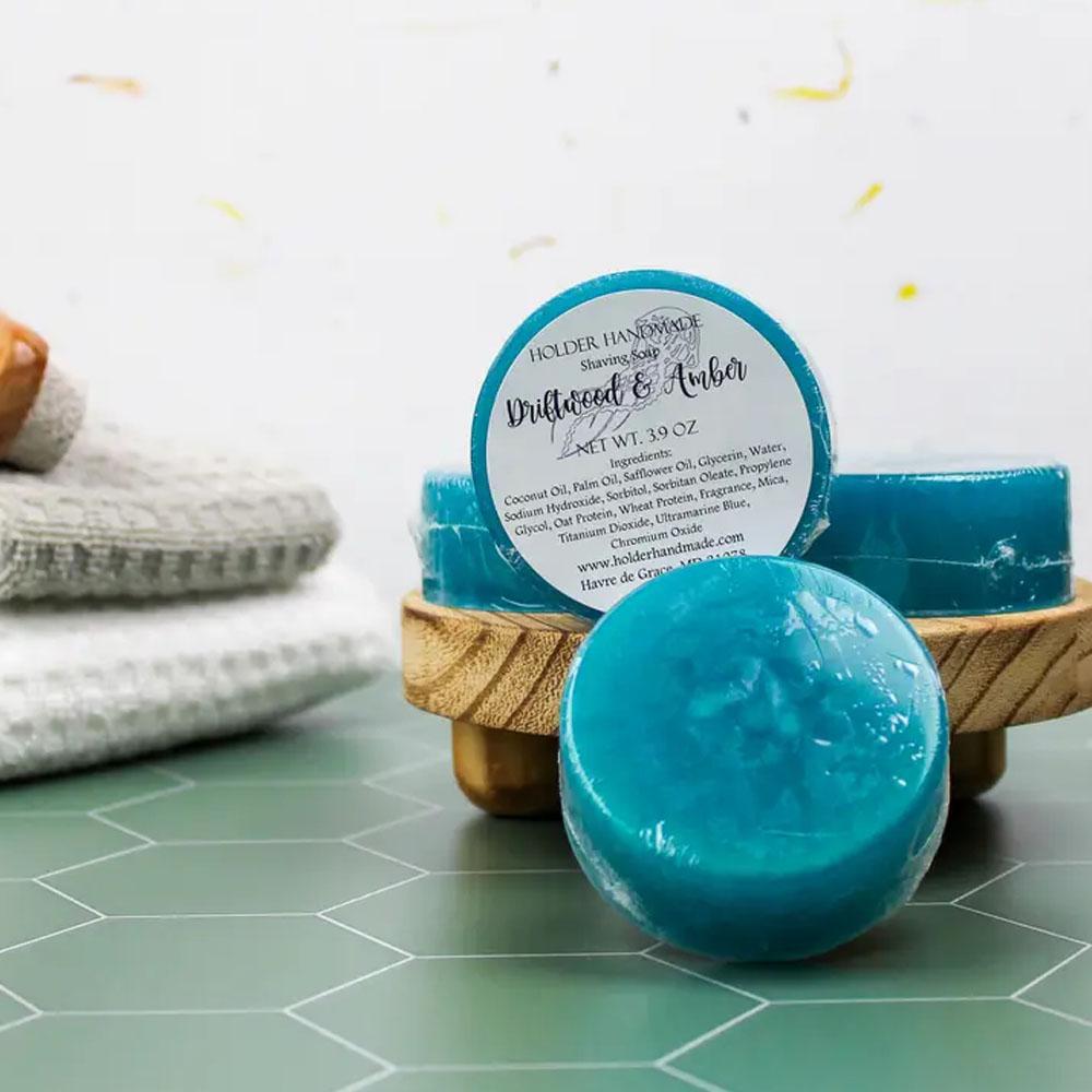 Driftwood & Amber Large Shave Soap by Holder Handmade
