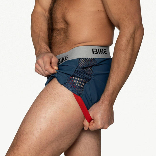 Navy Peek-A-Boo Jock Short with by Bike Athletic