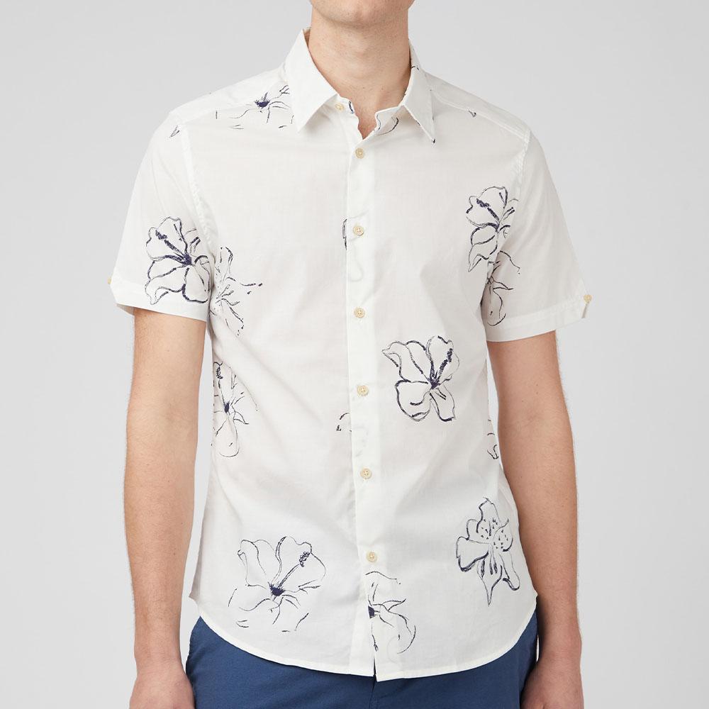 Hibiscus White/Navy Flower Print Short Sleeve Shirt by Ben Sherman