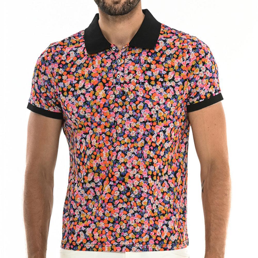 Orange Mini Floral Stretch Cotton Jersey Knit Polo by Postmarc (PM-16119)