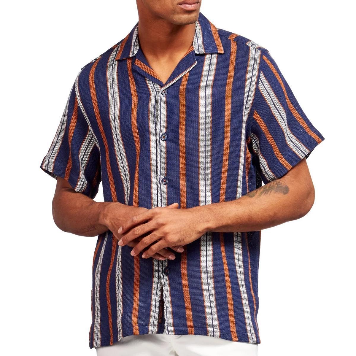 The Villa Navy/Orange Relaxed Fit Camp Shirt by Eight X