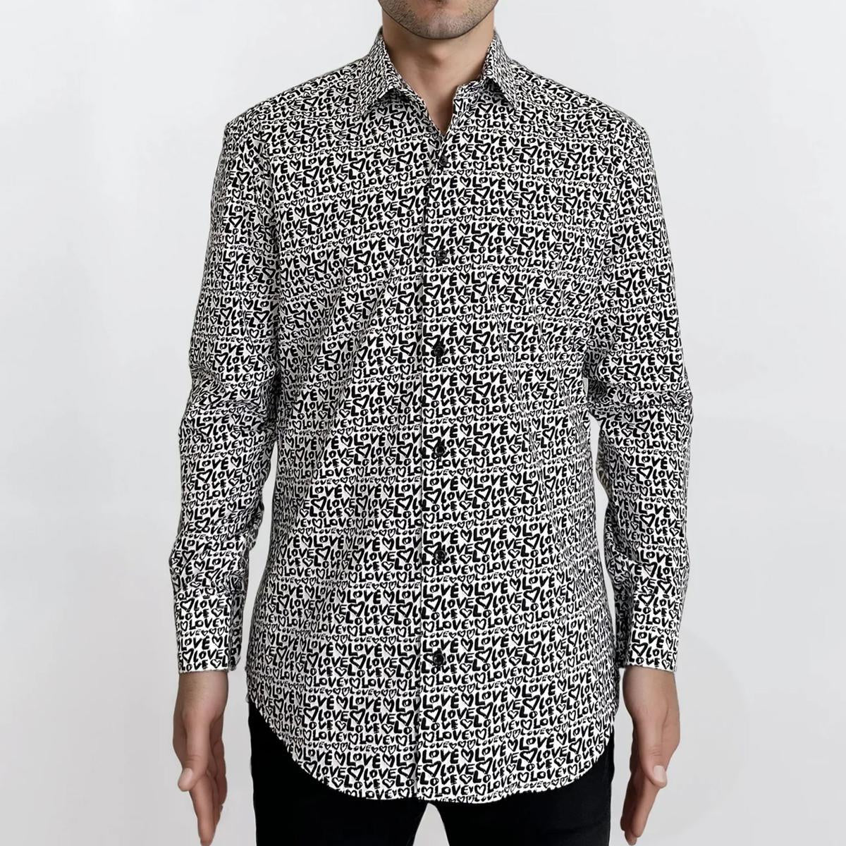 Bloom Love Black Cotton Long Sleeve Shirt by Masutto