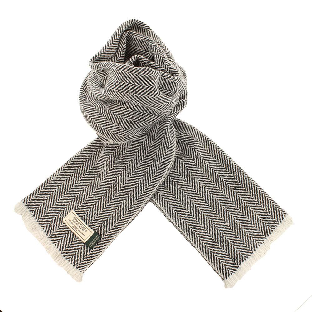 Black/Ivory Soft Donegal Irish Wool Scarf by Mucros Weavers (SD2)