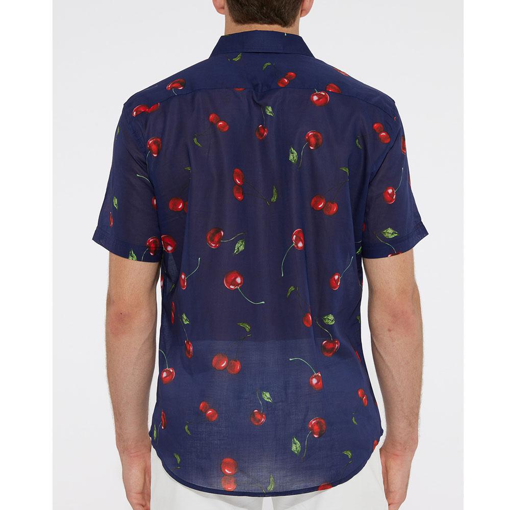 Navy Cherries Cotton Voile Short Sleeve Shirt by Postmarc (PM-44000)