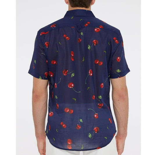 Navy Cherries Cotton Voile Short Sleeve Shirt by Postmarc (PM-44000)