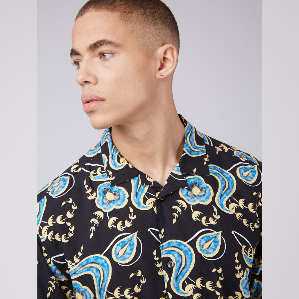 B By Ben Sherman Black/Gold/Blue Relaxed Floral Print Shirt