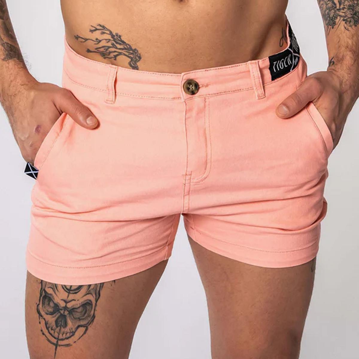 Peach Pink 4" Inseam Stretch Cotton Finn Shorts by TigerXHorse Denim