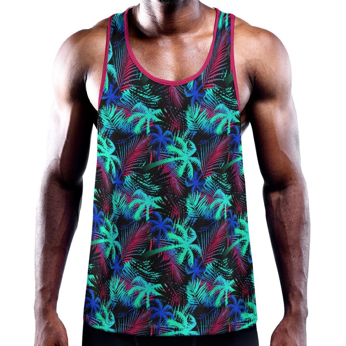 Neon Palms Black/Aqua/Red Y-Back Racer Tank from Assassin Menswear