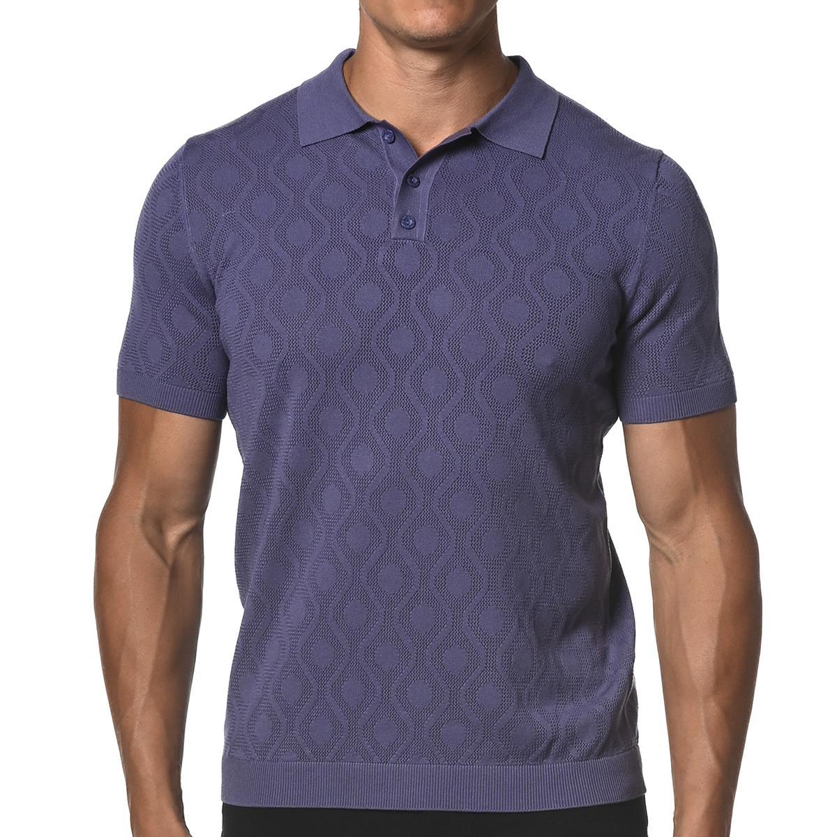 Violet Purple Spiro Textured Silk and Tencel Mesh Knit Polo Shirt by Postmarc