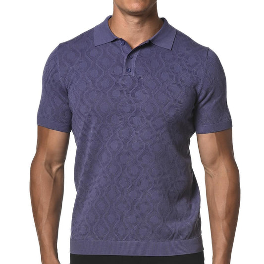 Violet Purple Spiro Textured Silk and Tencel Mesh Knit Polo Shirt by Postmarc