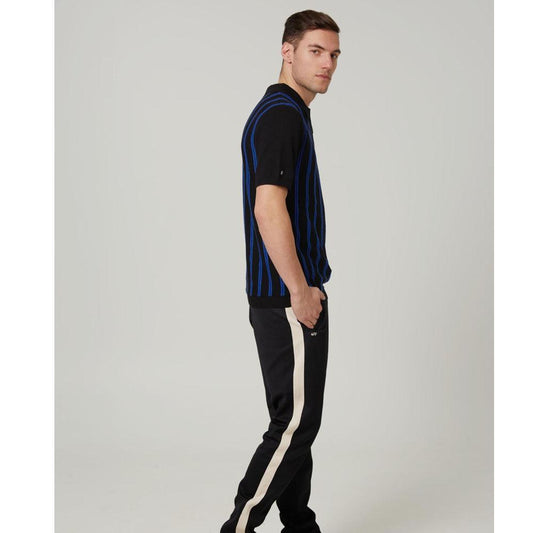 He's On Time Black Knit Quarter-Zip Polo with Blue Stripes by 4funkyflavours