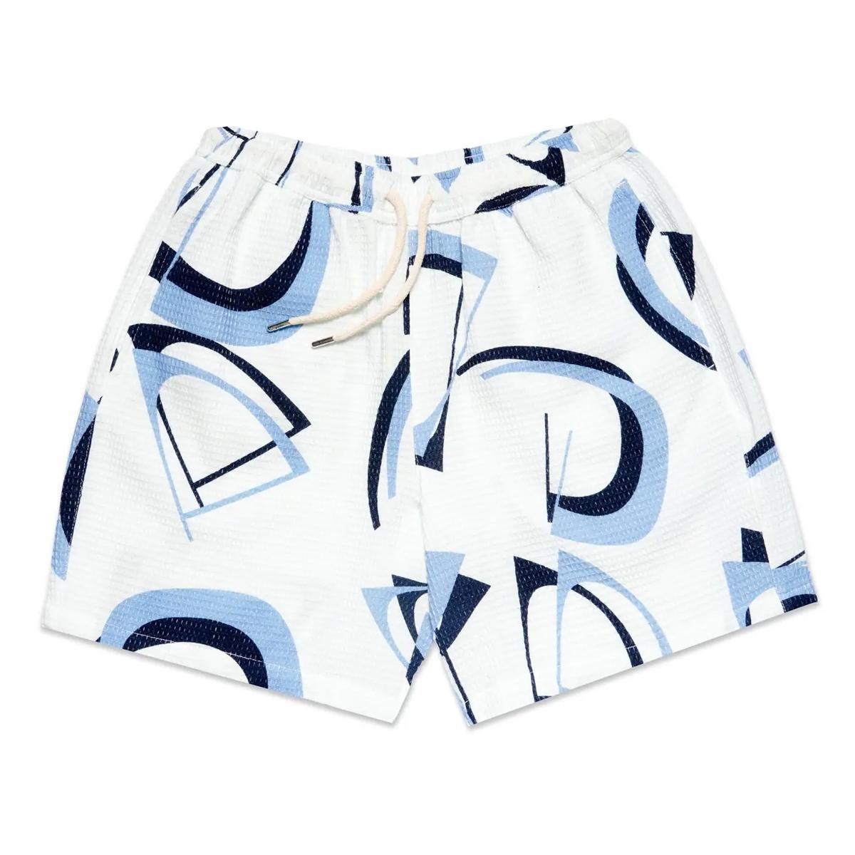 White/Blue Sleek and Sharp Short Sleeve Shirt + Shorts Matching Set by Eight X