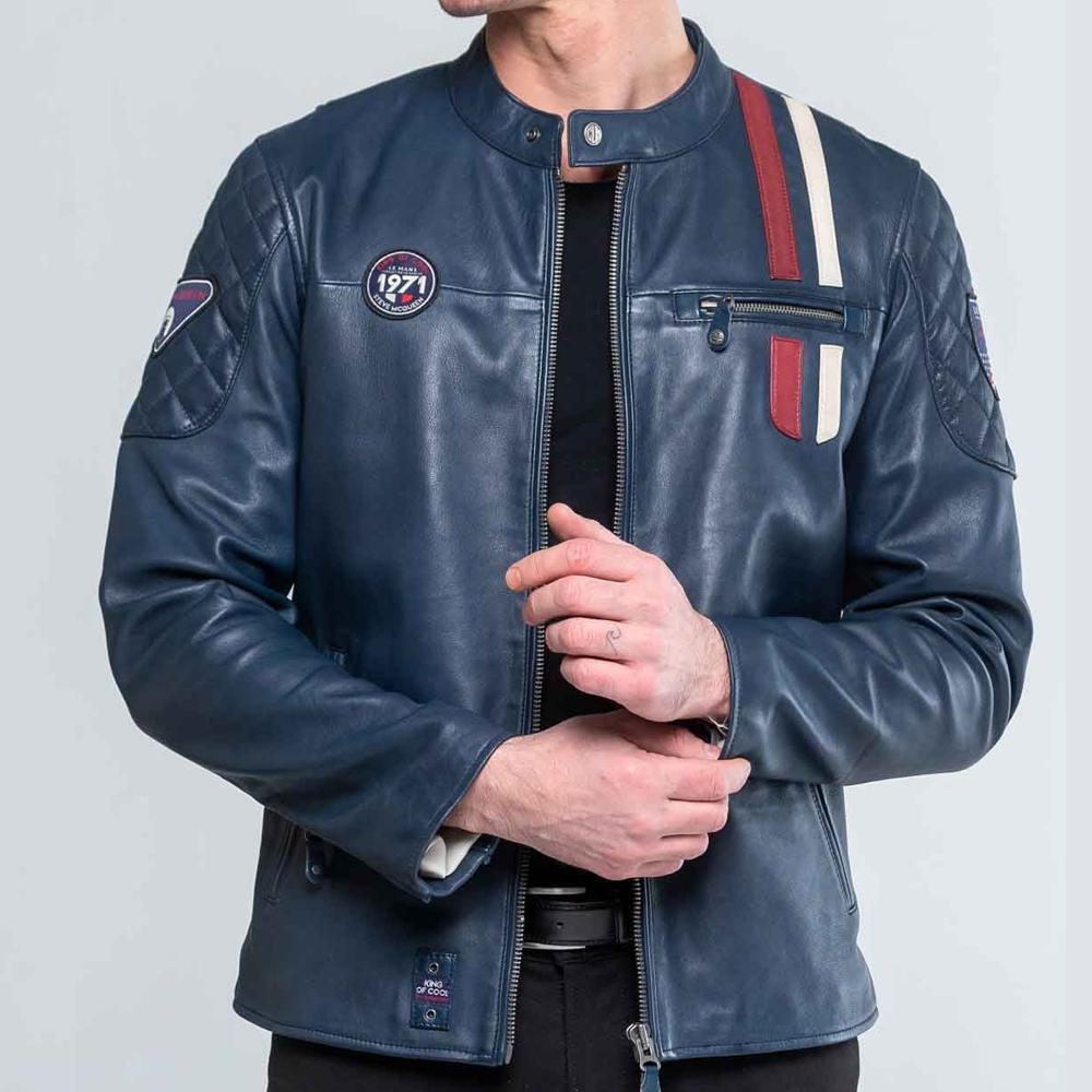 Steve McQueen Blue Lambskin Leather Racing Jacket