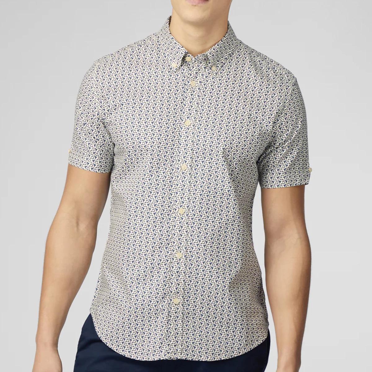 Retro Navy/White Wave Print Short Sleeve Shirt by Ben Sherman