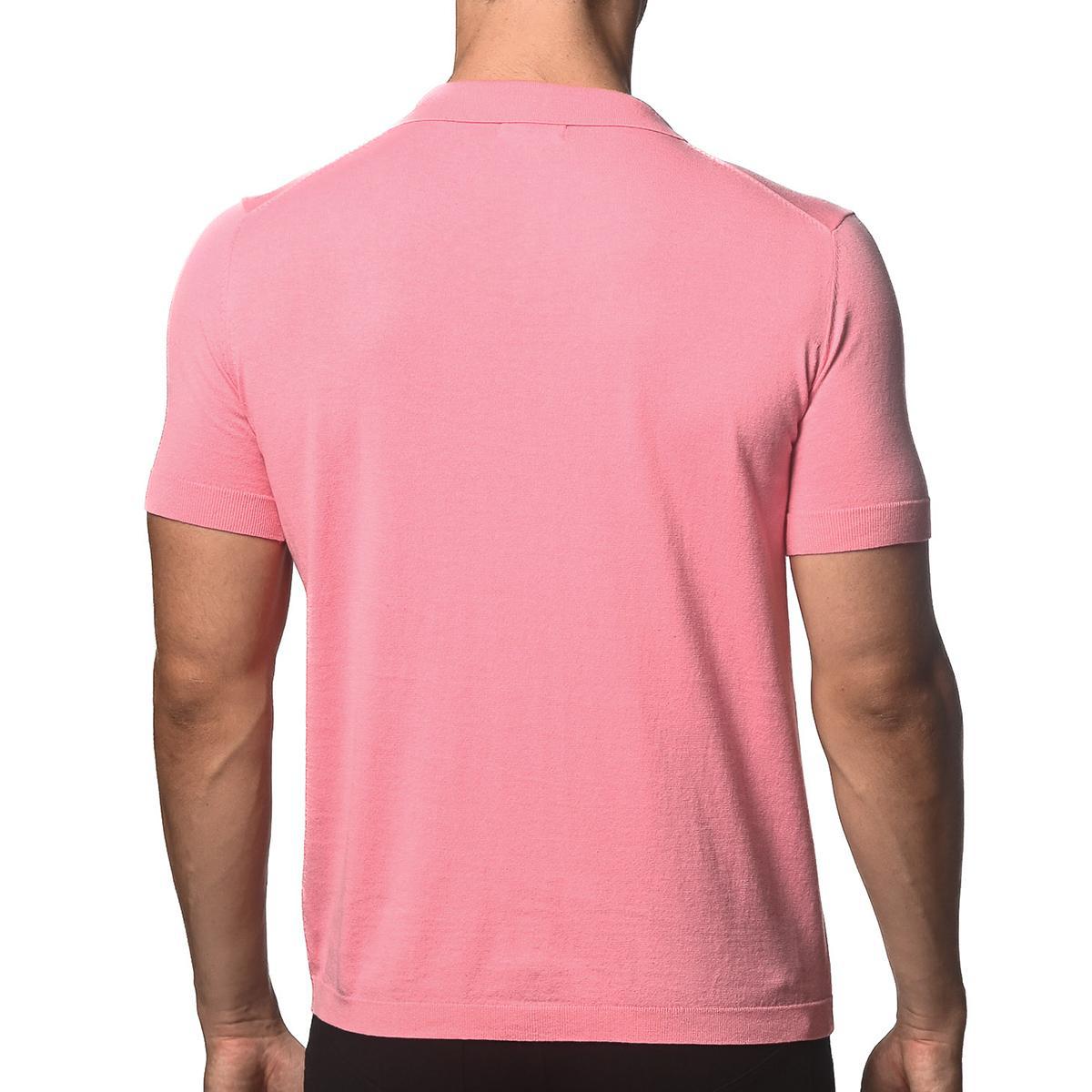 Bubble Gum Pink Johnny Collar Knitted Polo by Postmarc
