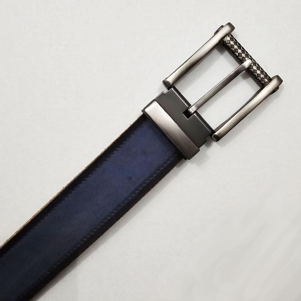 Casual Blue Leather Jean Belt with Decorative Buckle by Marco Valentino