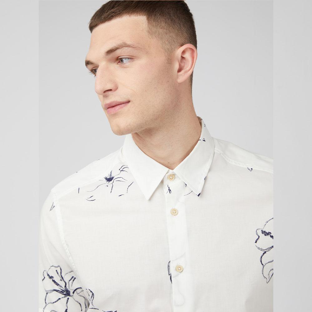 Hibiscus White/Navy Flower Print Short Sleeve Shirt by Ben Sherman