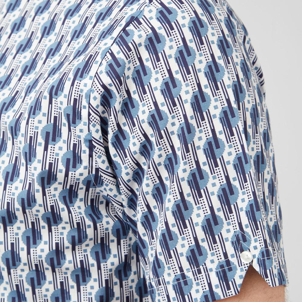 Retro Blue Shadow Geometric Print Short Sleeve Shirt by Ben Sherman