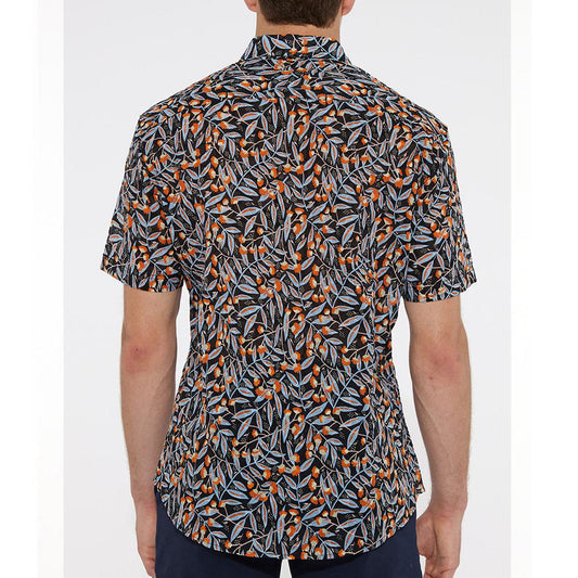 Black/Orange Foliage Cotton Seersucker Woven Short Sleeve Shirt by Postmarc (PM-14104)