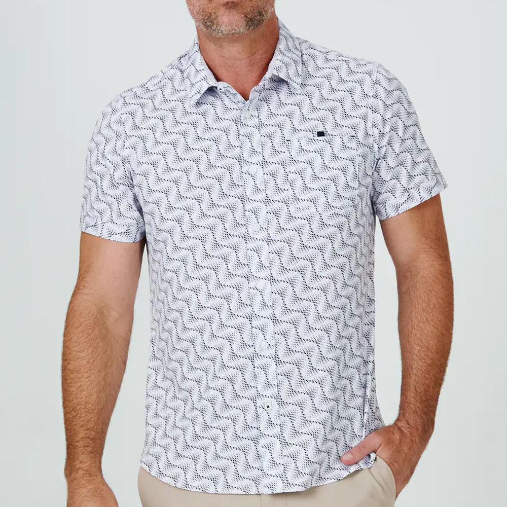 Gold Coast White/Pink/Navy Geometric Print Short Sleeve Shirt by 7 Diamonds