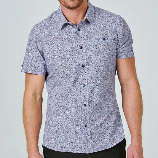 Kew Stone Rose Short Sleeve Patterned Shirt by 7Diamonds