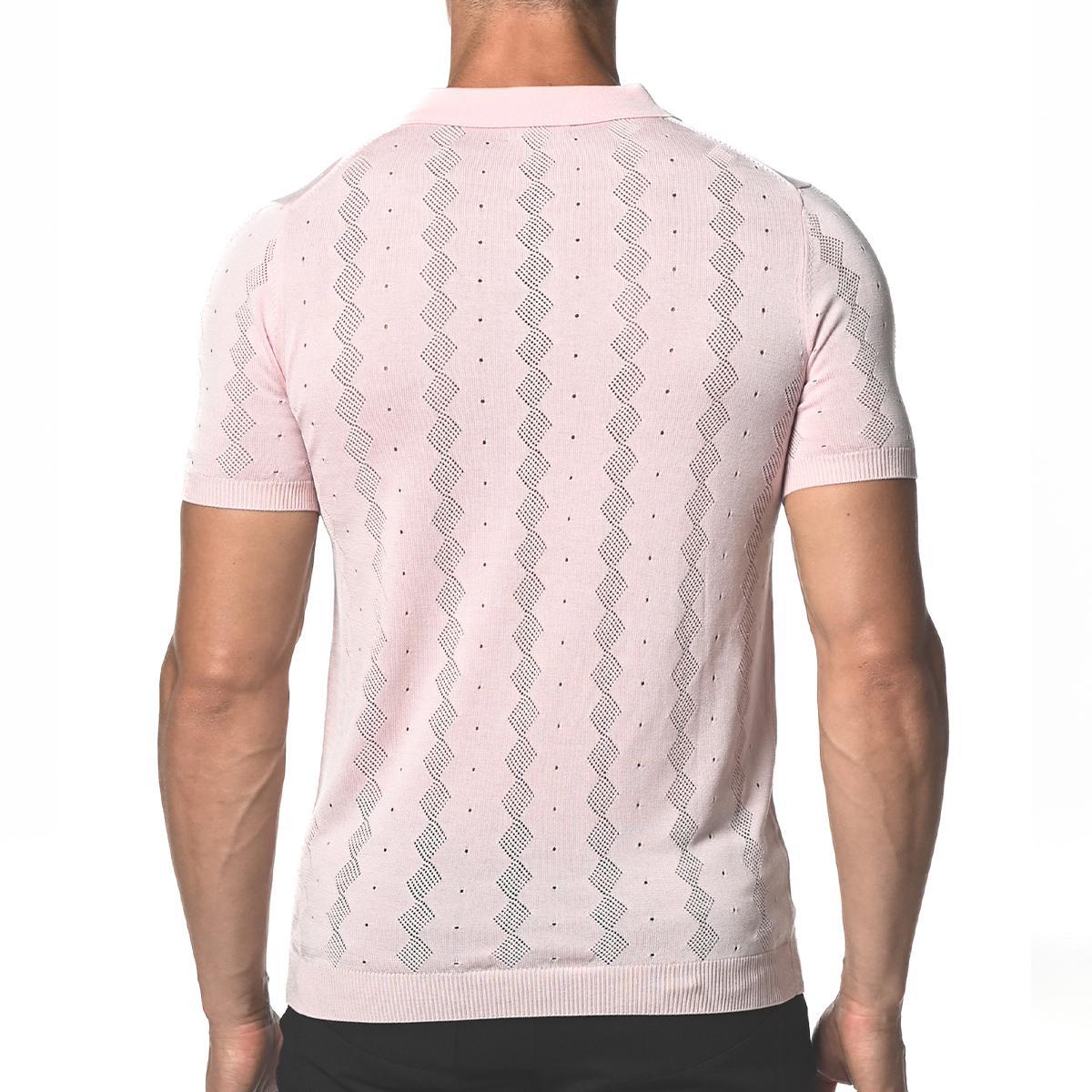 Pink Diamond Argyle Silk and Tencel Mesh Knit Polo Shirt by Postmarc
