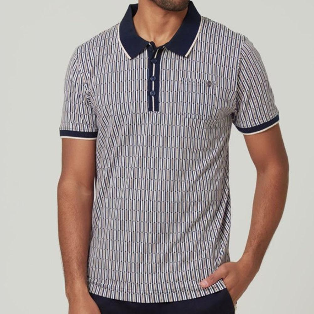 Mr Diva Blue/Caramel Geometric Print Polo Shirt by 4funkyflavours