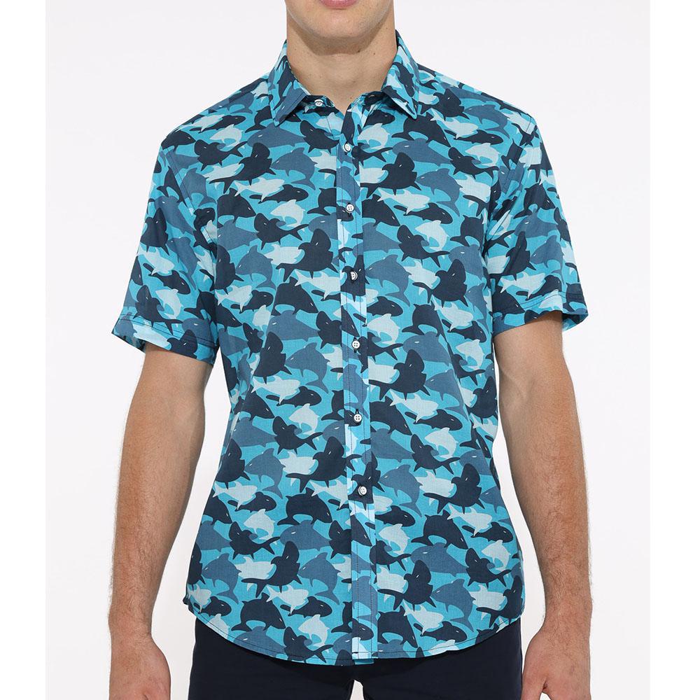 Blue Sharks Cotton Voile Short Sleeve Shirt by Postmarc (PM-44004)
