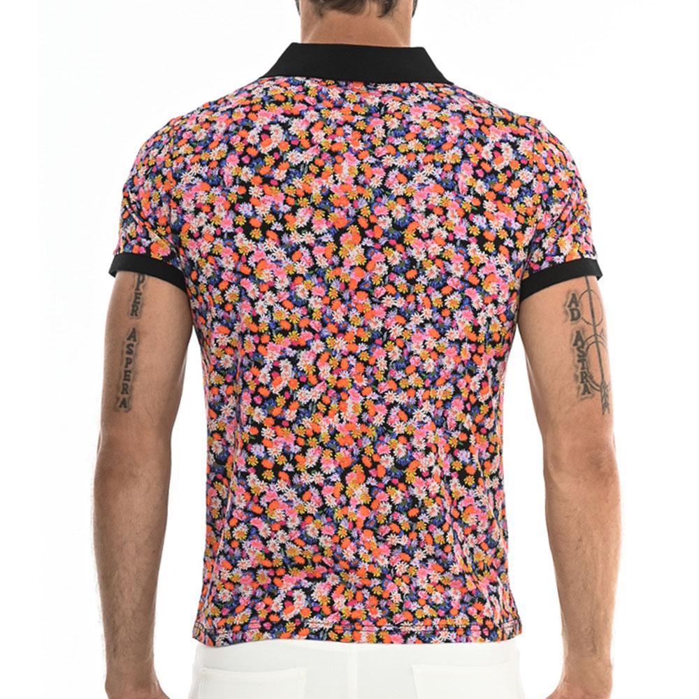 Orange Mini Floral Stretch Cotton Jersey Knit Polo by Postmarc (PM-16119)
