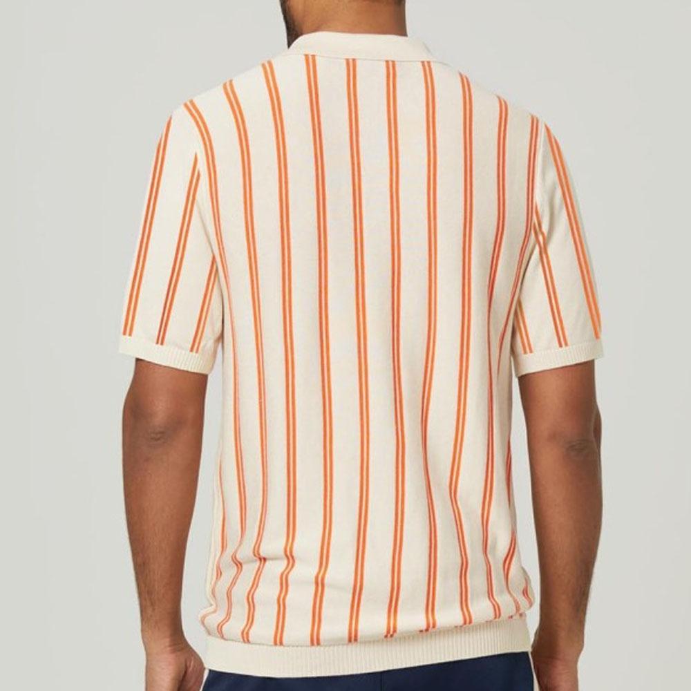 Heavy, California Ecru Quarter-Zip Knit Polo with Orange Stripes by 4funkyflavours
