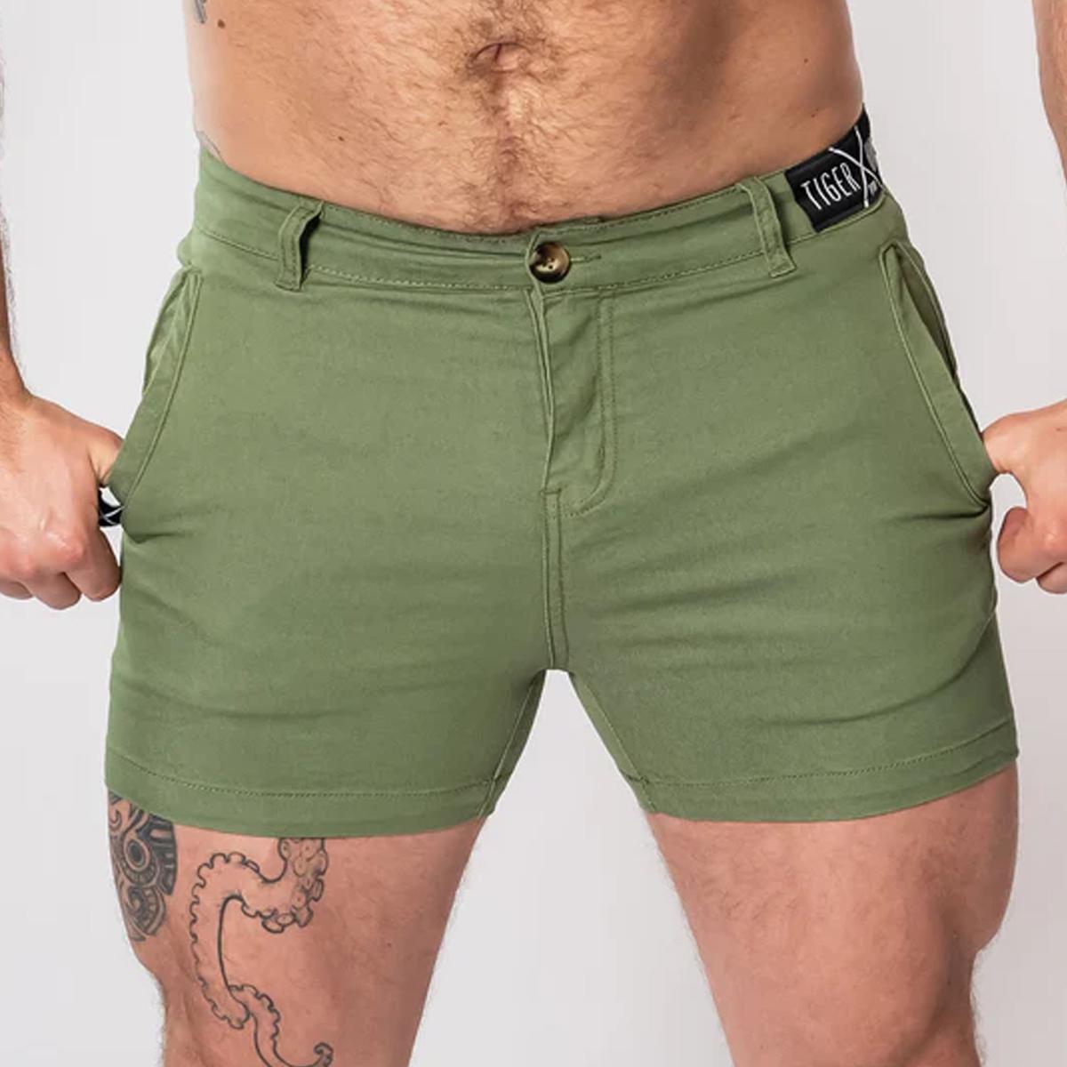 Jungle Green 4" Inseam Stretch Cotton Finn Shorts by TigerXHorse Denim