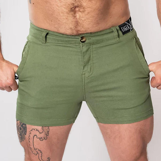 Jungle Green 4" Inseam Stretch Cotton Finn Shorts by TigerXHorse Denim
