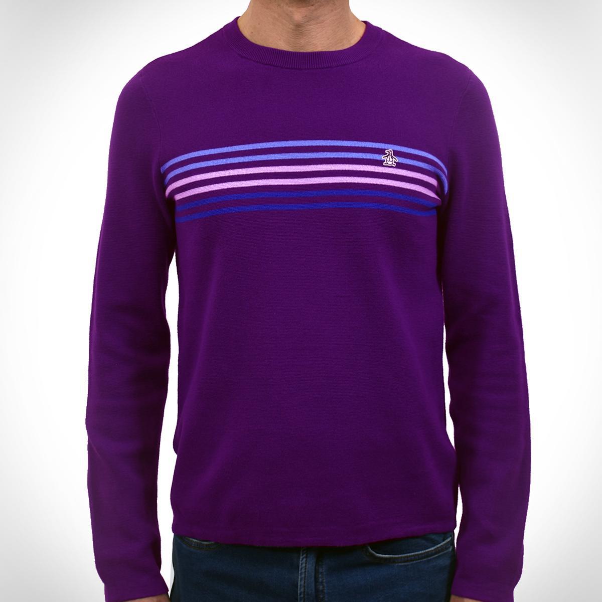 Grape Purple Long Sleeve Chest Stripe Pullover Sweater by Original Penguin