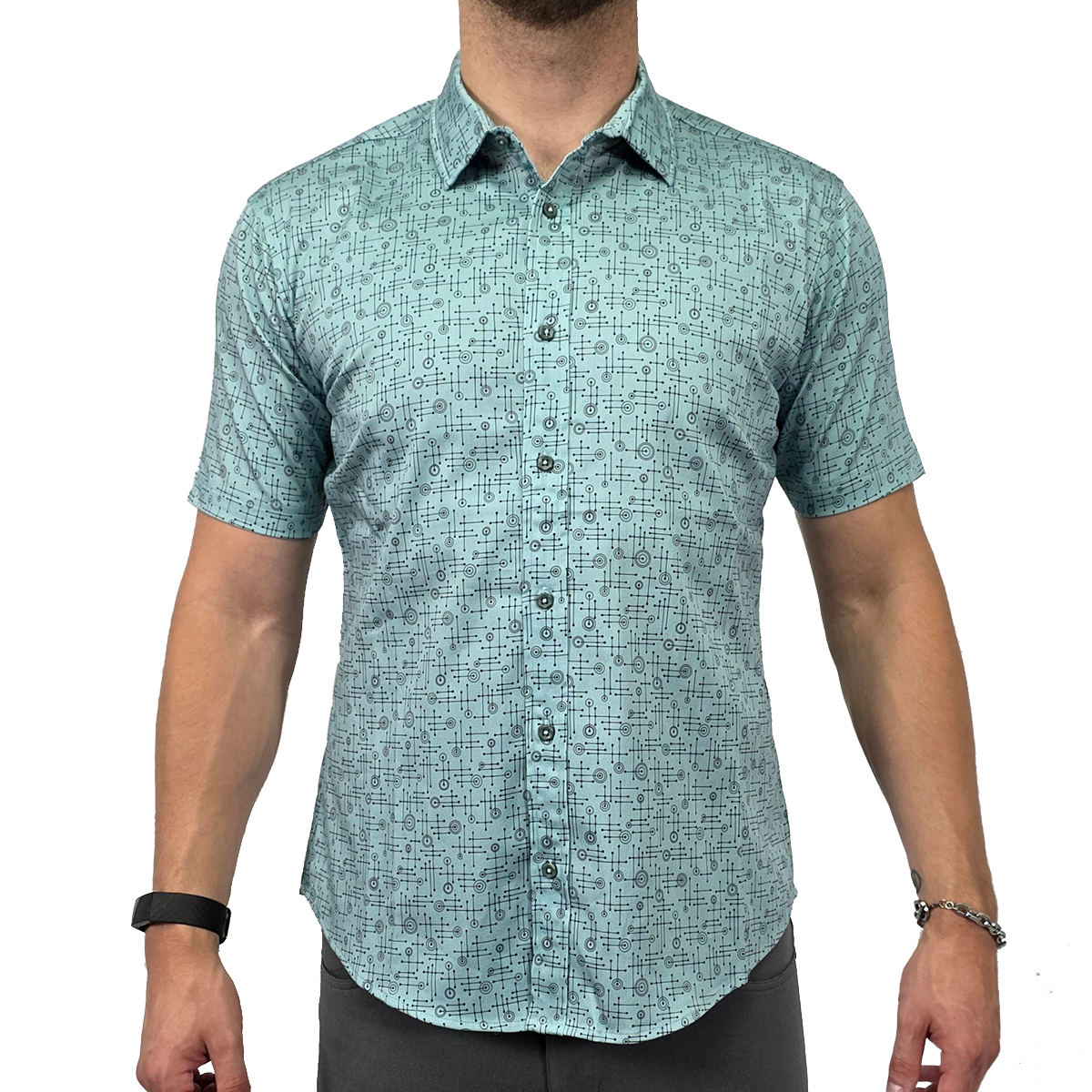 Sputnik Stretch Cotton Short Sleeve Button Down Shirt