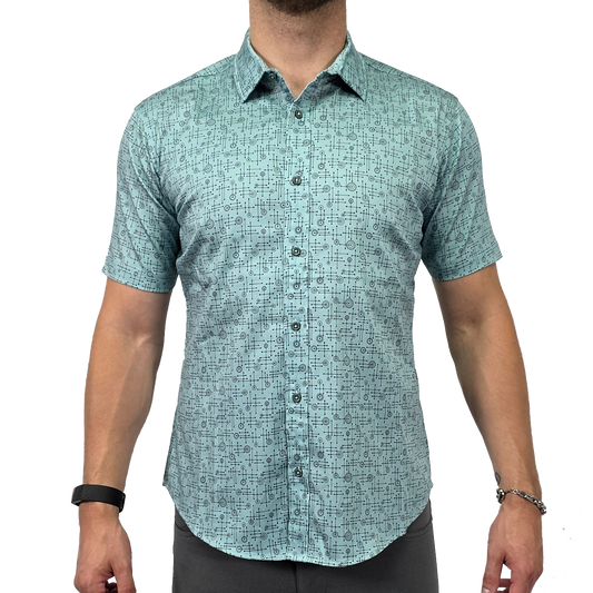 Sputnik Stretch Cotton Short Sleeve Button Down Shirt