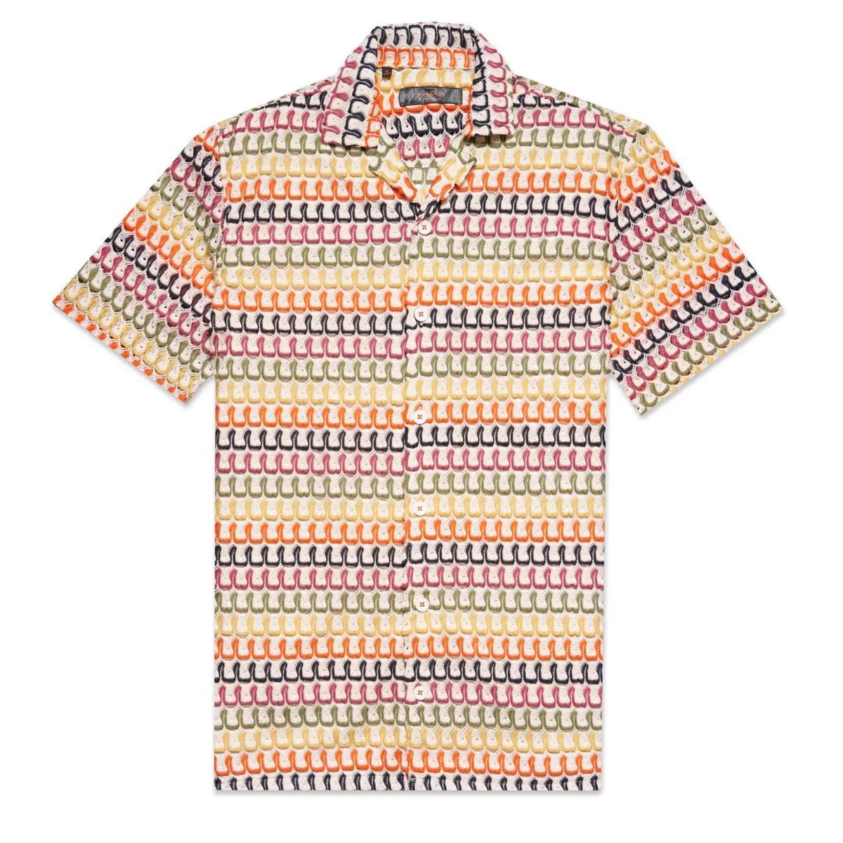 Lantana Retro Crochet Multicolor Short Sleeve Button Up Shirt by Eight X