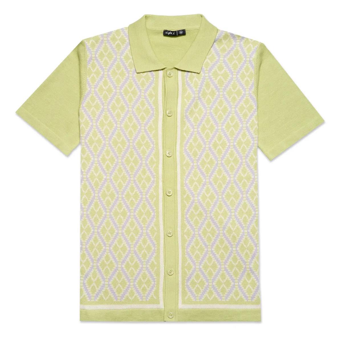 Green Diamond Weave Knit Polo by Eight X