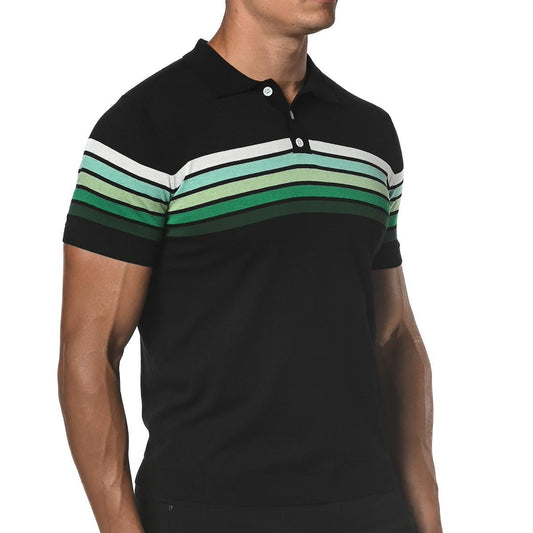 Emerald Green/Black Retro Stripe Knit Polo Shirt by Postmarc