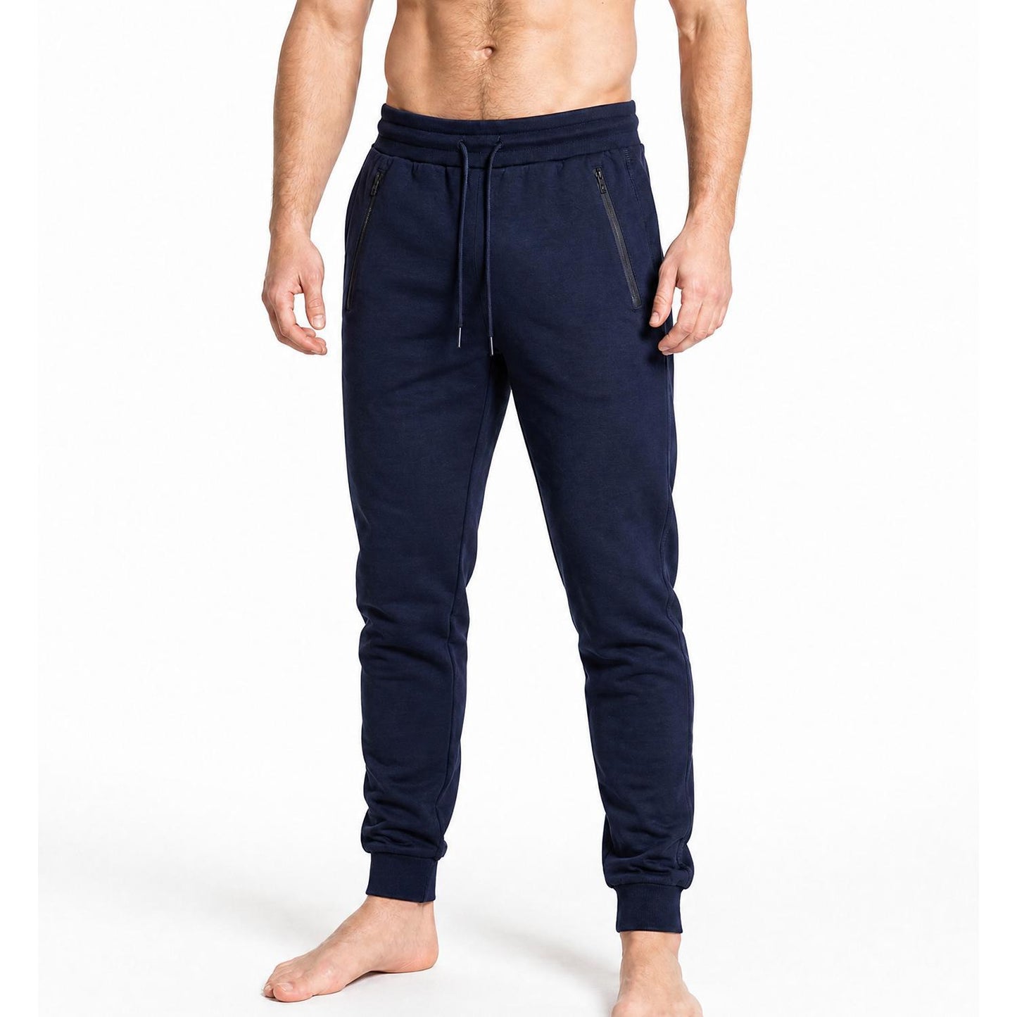 Soft Touch Navy Cotton Joggers with Side Trim