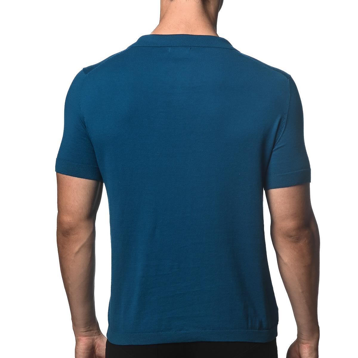 Peacock Blue Johnny Collar Knitted Polo by Postmarc