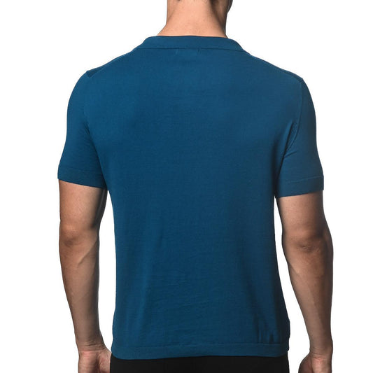 Peacock Blue Johnny Collar Knitted Polo by Postmarc
