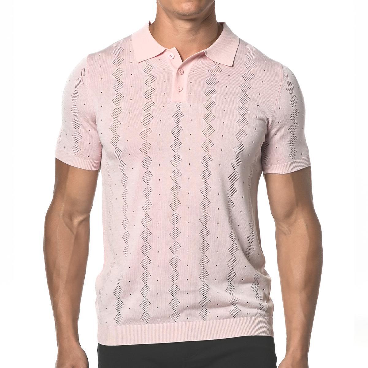 Pink Diamond Argyle Silk and Tencel Mesh Knit Polo Shirt by Postmarc